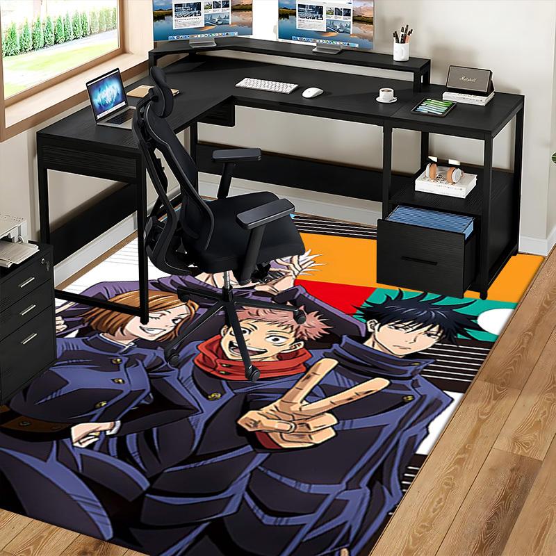 1 Stück Anime Cartoon Design Jujutsu Kaisen Charaktere Bürostuhlmatte Rutschfester Teppich Geeignet für Heimdekoration Wohnzimmer Schlafzimmer Spielzimmer Saisonales Geschenk