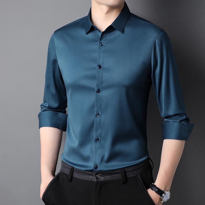 Men's Long-Sleeve Business Shirt: Solid Color, Mulberry Silk, Turn-Down Collar, 2025 Autumn Collection