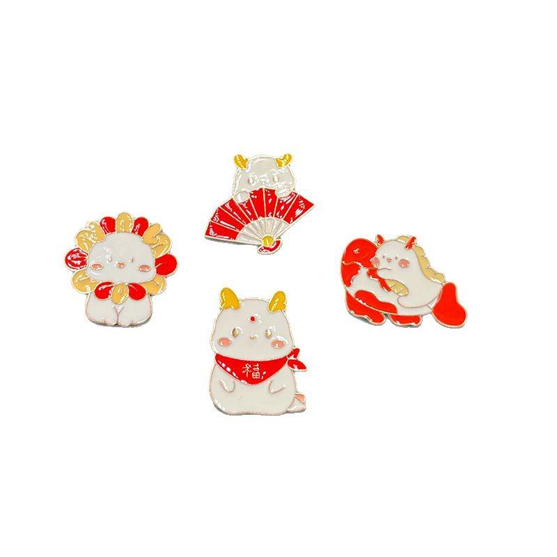 Year of the Dragon Red Brooch: Prosperous Chinese Zodiac Badge, Commemorative Dragon Metal Accessory