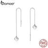 Bamoer Genuine 925 Sterling Silver Shell Pearl Long Chain Drop Dangle Earrings for Women Elegant Wedding Statement Jewelry