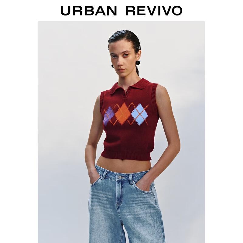 UR Dam Retro Argyle Stickad Poloväst