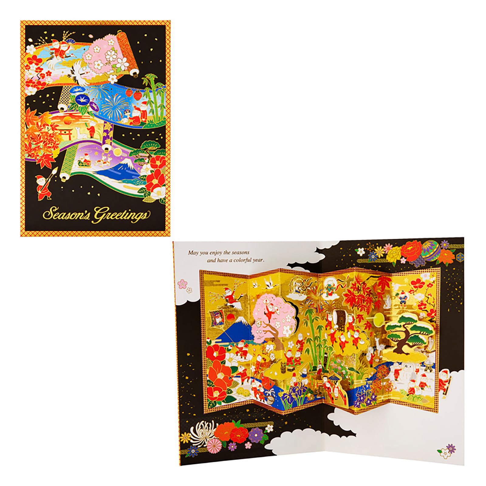 Sanrio Christmas Message Card Japanese Style Gold Thread Santa Four Seasons Folding Screen JXJ 5-5 238856