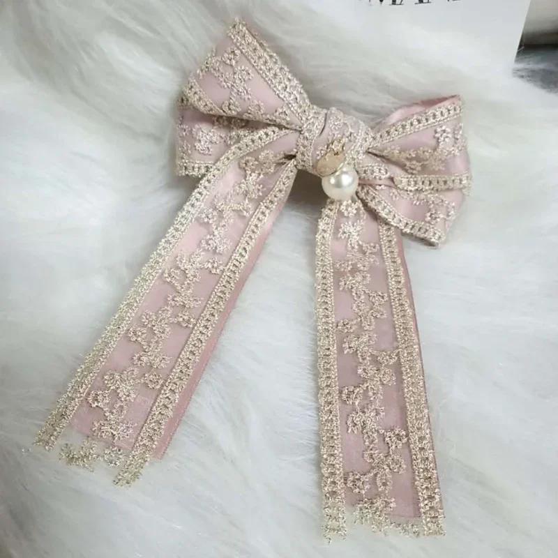 New Vintage Fabric Big Bow Brooch Lace Embroidery Bowkont Necktie Shirt Collar Fashion Jewelry Gifts for Women Accessories