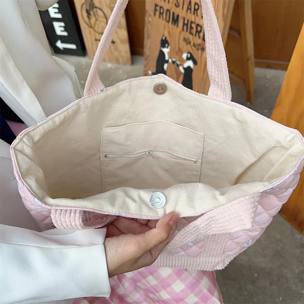 Cute Cartoon Print Women's Small Tote Shoulder Bags Sweet Quilted Ladies Pink Bento Handbags Simple Casual Female Shopper Bag
