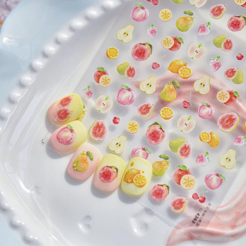 Kawaii Red Jelly Tomato Nail Art Sticker Bowknot Star Cute Summer Fruit 5D Fruit Self Adhesive Nail Art Decals For Summer Diy