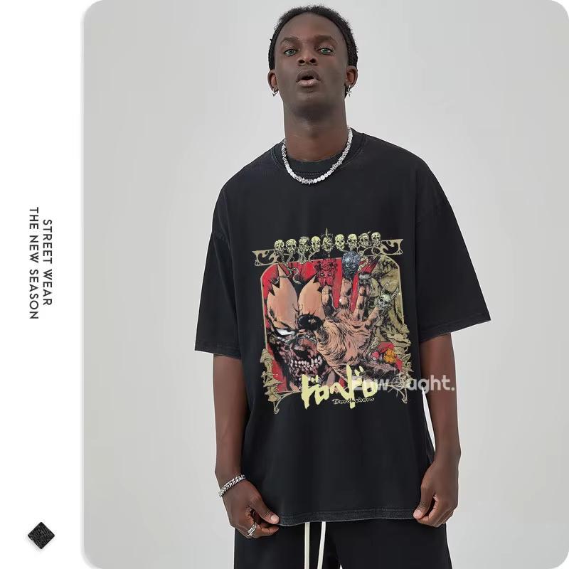Anime Dorohedoro T Shirt Manga Caiman Oversized Vintage Washed Tshirts Streetwear Retro DTG Printing Tops Tees Men New Cotton
