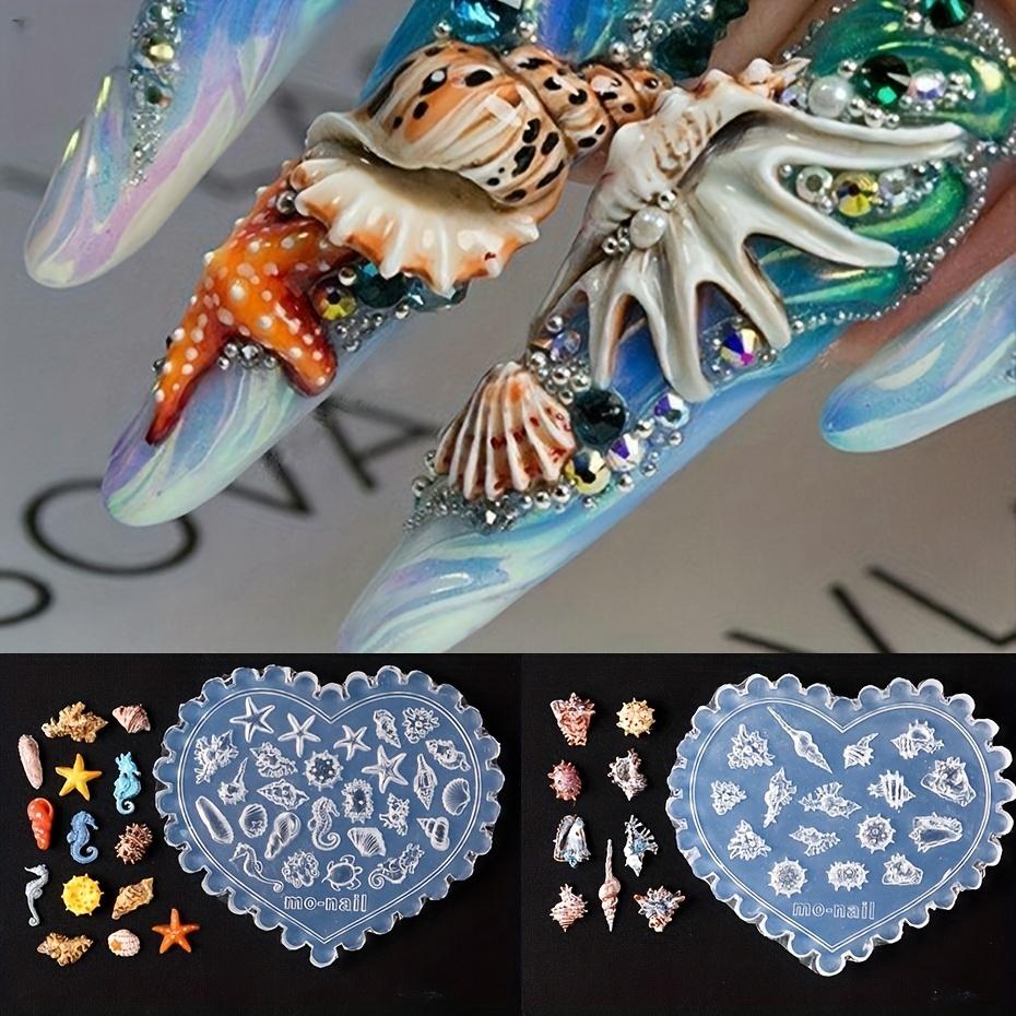 3pcs Dreamy Unique Ocean Mold – Silicone Nail Art Molds with Jellyfish,Starfish,Shells, Suitable for DIY Nail Art,Phone Case Decoration & Resin Liquid