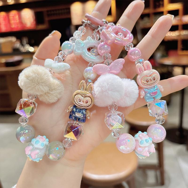 Dessin Animé Mignon Poupée Chaîne de Téléphone à Perles Universelle Douce Anti-Perte Dragonne de Téléphone pour Poignet Charme Décoration de Sac Étui d'Écouteurs Cadeaux