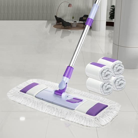 Yousheng 1 Set Home Mop Set with Replaceable Washable Pads 360 Degree Rotating Head Telescopic Stainless Steel Pole Mop