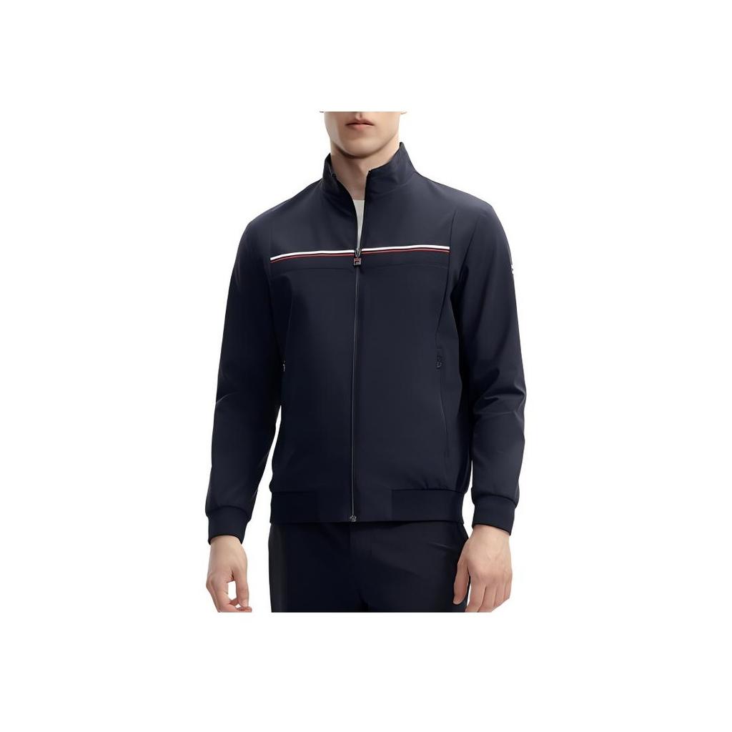 Fila Solid Color Stand Collar Casual Knitted Long Sleeve Jacket Men Jackets Dark-Blue F11M411503F-NV