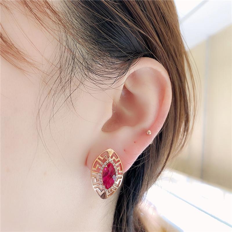 Exquisite Russian Purple Gold Mesh Redstone Earrings, Rings, Luxury Temperament Versatile Fashion Rose Gold Plated Earrings