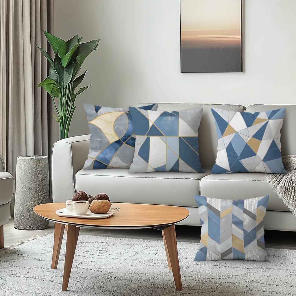 Blue Geometric Stitching Cushion Covers Pillowcase Home Decor Bedroom Sofa Cushion Cover Living Room Car Home Decor