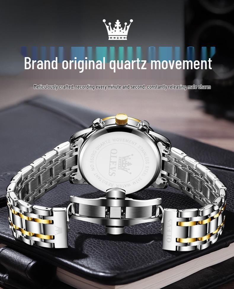 Oulishi Multifunctional Men's Waterproof Quartz Watch with Steel Band