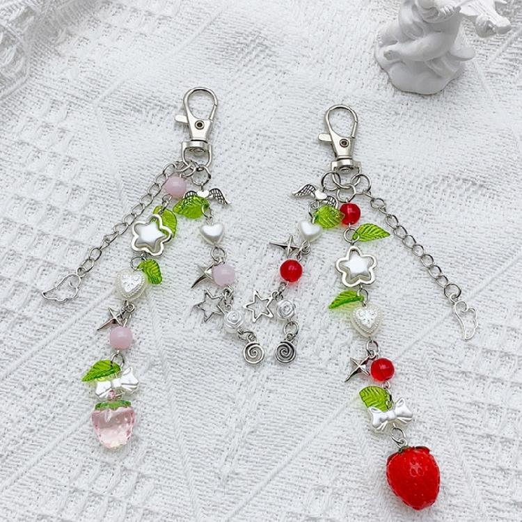 Handmade Keychain Strawberry/Peach Charm Key Chain Colorful Beaded Keyring Charm