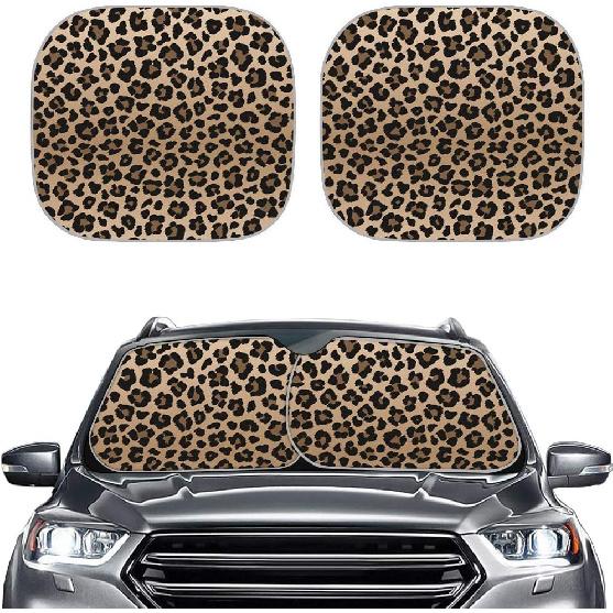 Renewold Windshield Sun Shade 2pcs, Leopard Print Auto Car Truck SUV Vehicle Universal-fit Front Windshield Sunshade - Durable Sun Shade леопардовый