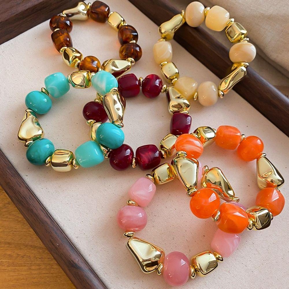 Europe American Style Beads Acrylic Bangle Smudging Retro Hand Ring Irregular Bracelet Girls