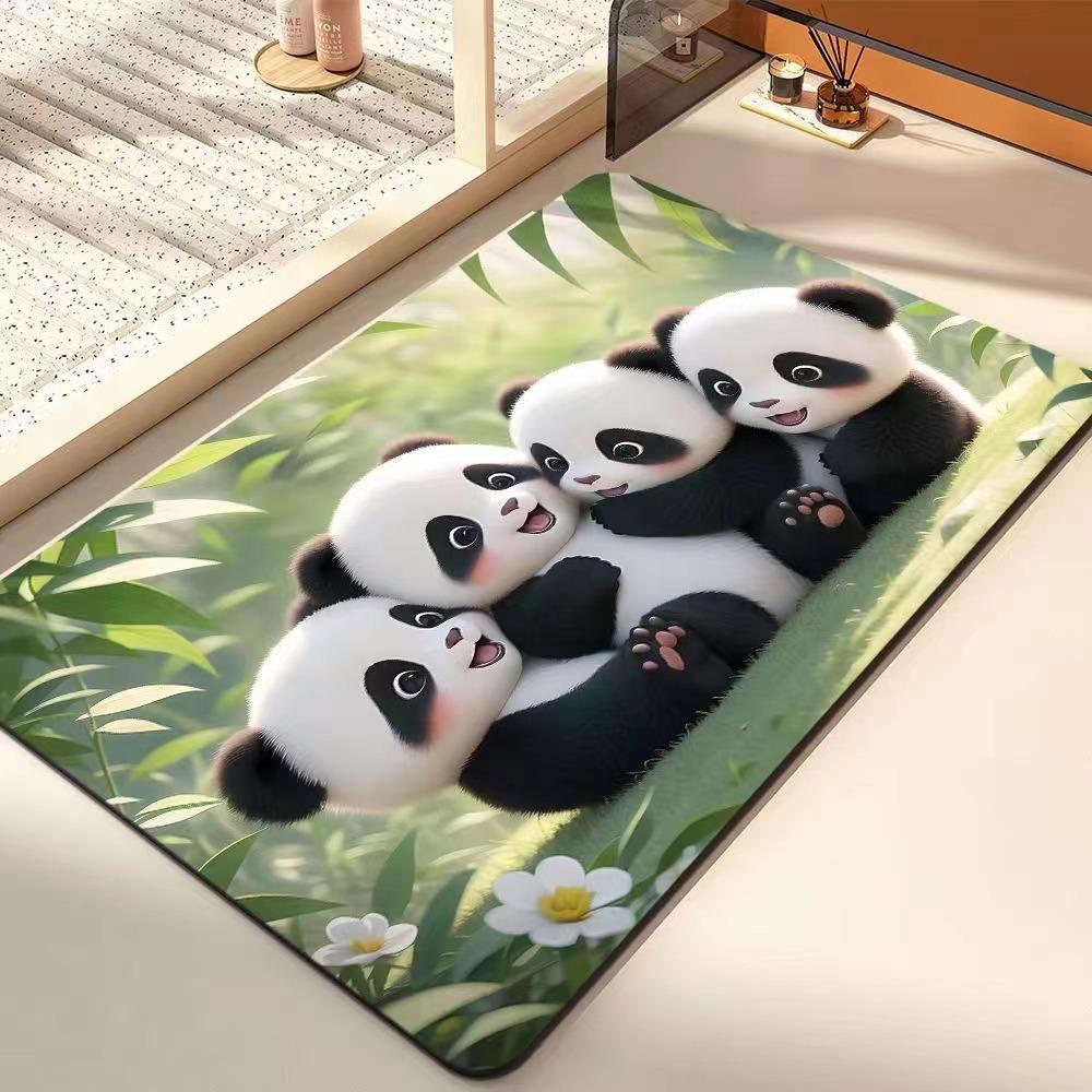 Cartoon Cute Panda Bathroom Floor Mat Household Toilet Non-slip Quick Dry Diatom Mud Door Mat Absorbent Soft Foot Mat