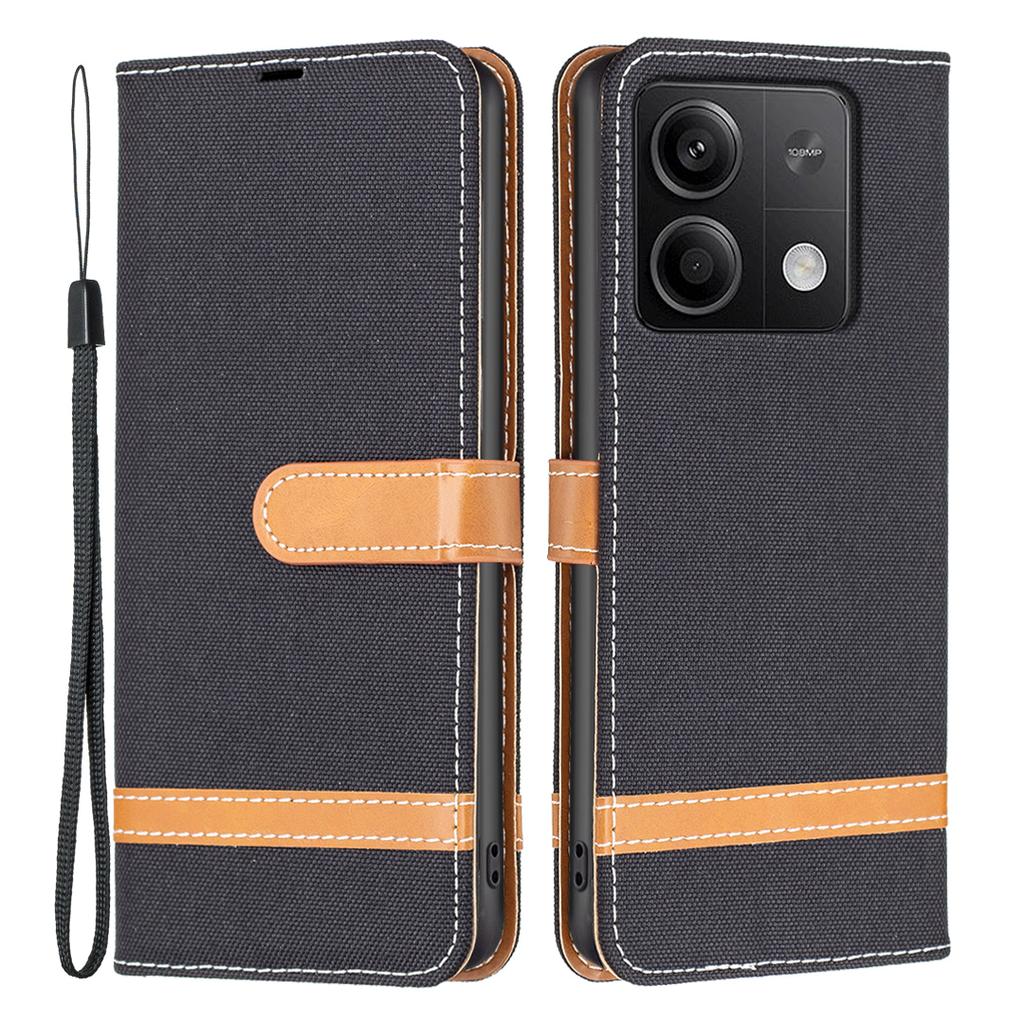 For Xiaomi Redmi Note 13 5G Leather Phone Case Wallet Cover Jeans Cloth Splicing