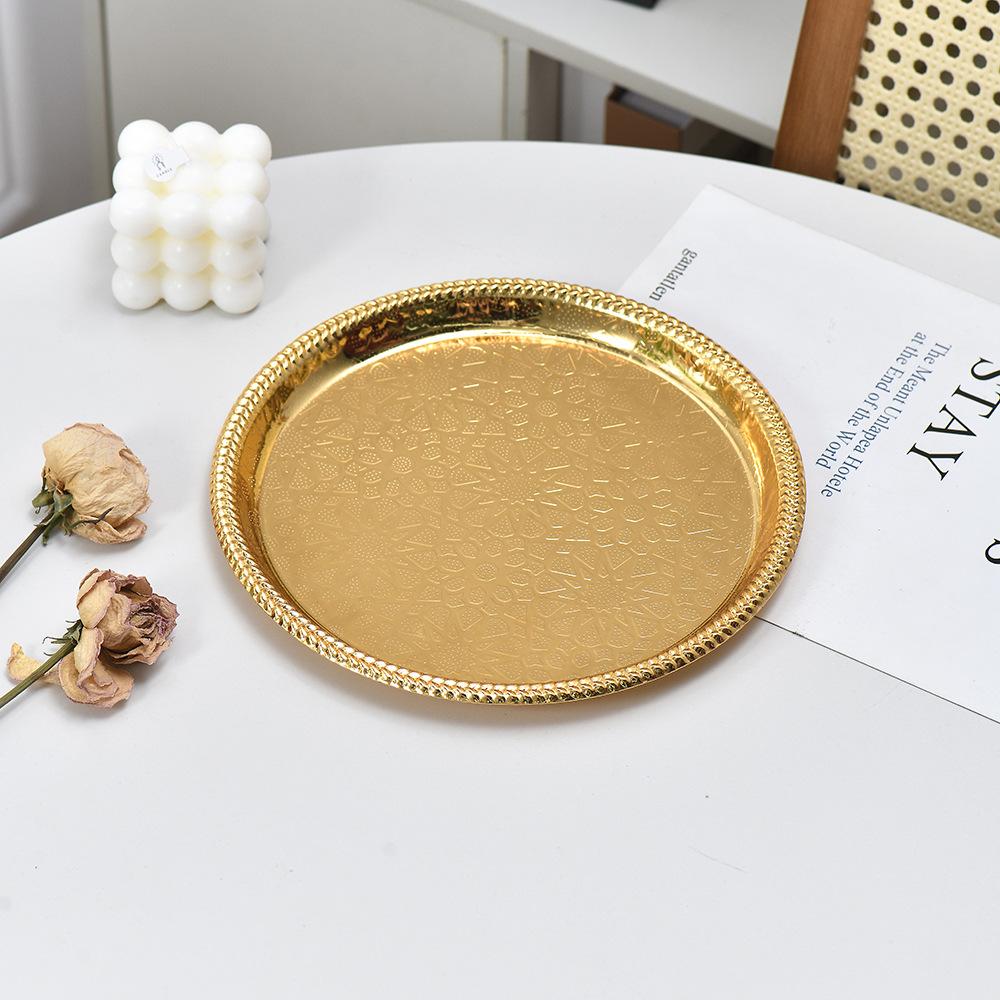 

Gold Silver Metal Plate Fruit Plate Snack Bowl Storage Tray Cake Plates Jewelry Tray Bread Plates Dim Sum Dish Display Trays