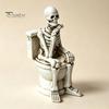 Miniature Skeleton Figure on Toilet Figurine, Funny Gothic Bathroom Statue, Spooky Aged Texture Figurine Halloween Resin Ornament for Home Office