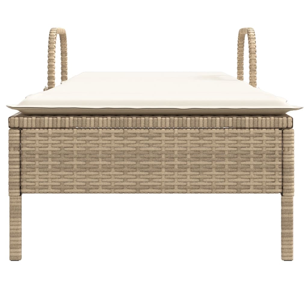 Sun Lounger with Wheels and Cushion Beige Poly Rattan