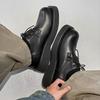 Black Platform Derby Shoes, New Niche Heightening Casual Leather Shoes, British Commuter Big Head Shoes