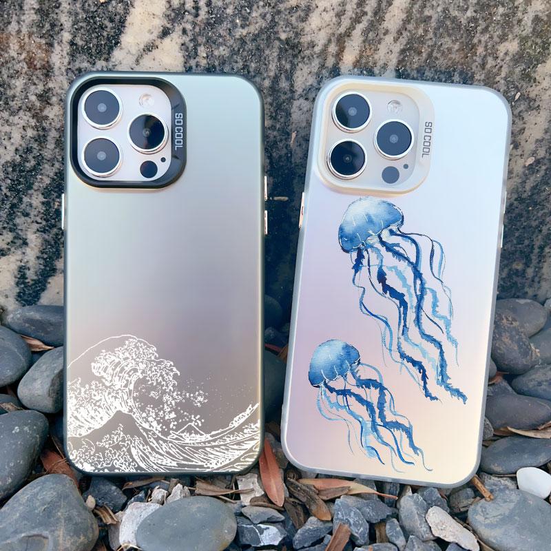 Cool Ocean Turtle Pattern Phone Case For iPhone 15 14 Pro Max 11 12 13 Pro Max Mini 15 Plus Sea Blue Turtle Design Laser Covers