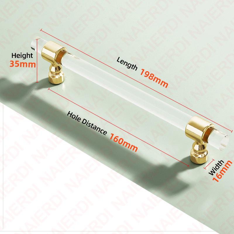 NAIERDI Acrylic Furniture Handles T-Bar Gold Crystal Cabinet Handles and Knobs Zinc Alloy Silver Door Handle Hardware