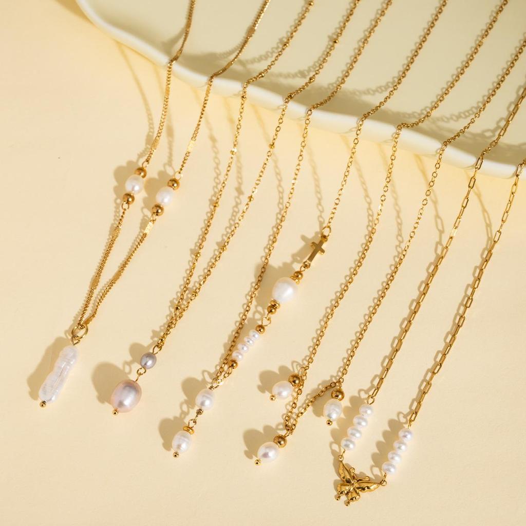 French Baroque Pearl Pendant Necklace - Minimalist Titanium Steel Chain, Colorfast Light Luxury Fashion Accessories for Women.
