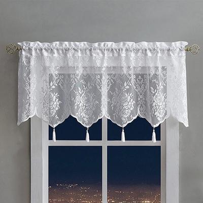 Lace Curtain Window Valance Lace Hem Short Curtain with Tassel for Modern Cabinet Door Home Bedroom Living Room Decoration