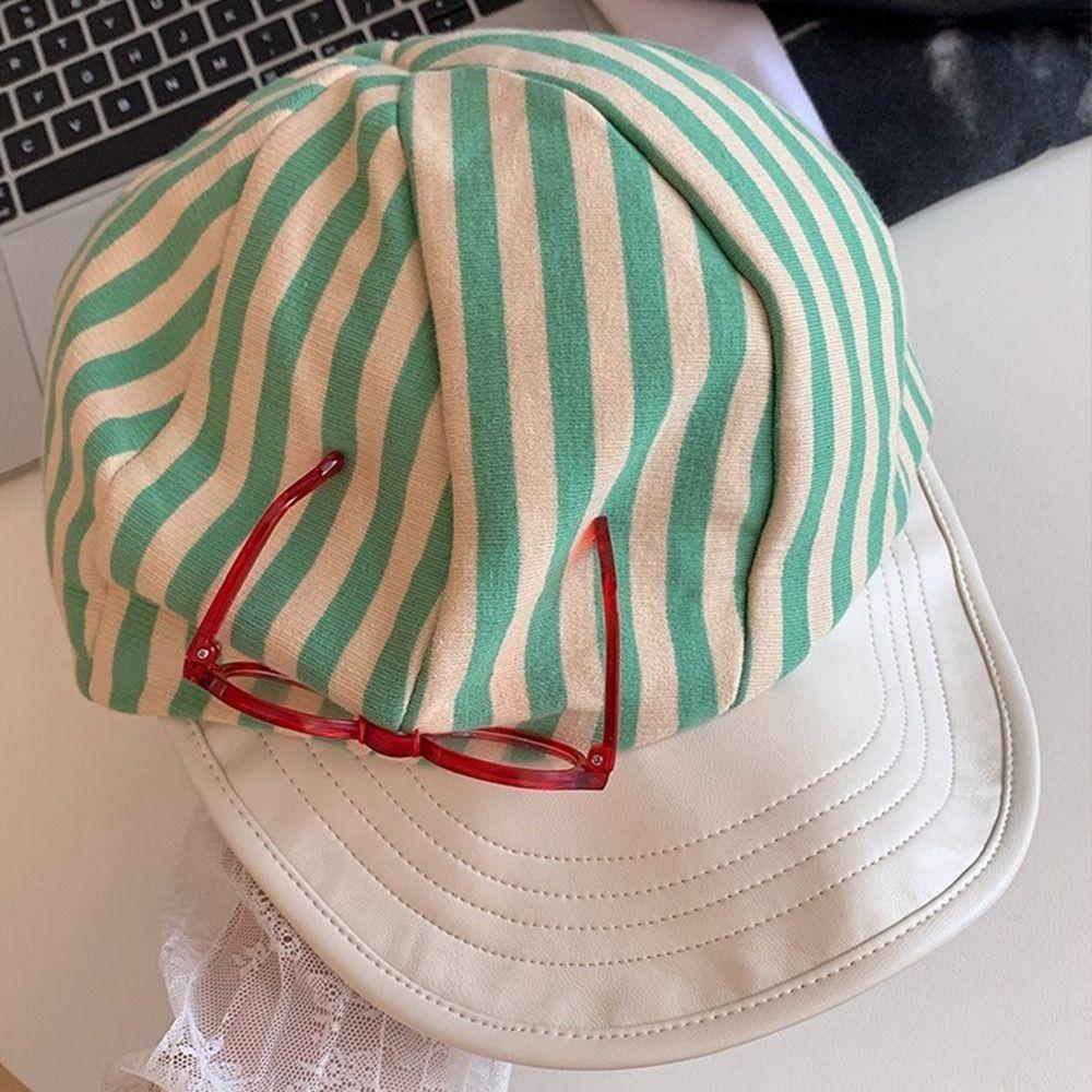 Korean Painter Berets Versatile Beanie Cap Vintage Striped Berets  Streetwear