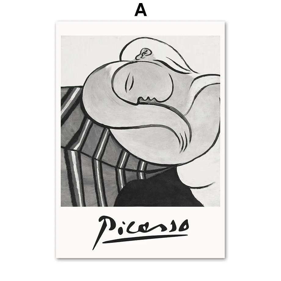 Abstract Line Woman Face Bird Dog Picasso Wall Art Mural Canvas Painting Posters And Prints Wall Pictures For Living Room Decor