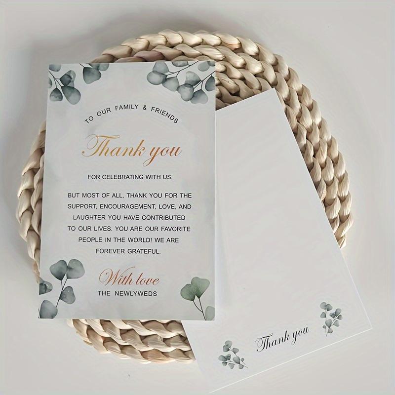 50pcs Wedding Thank You Cards - Double-Sided Printing, Green Leaf Design, For Party Favors Seating Decorations, From Newlyweds Wedding Card