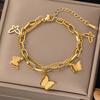 Elegant Vintage-style Stainless Steel Layered Bracelet with Unique Butterfly Accents Is Perfect for Everyday Wear