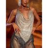 Sexy Irregular Vest Spring Women's Metal Rhinestone Tops Sexy Asymmetrical Vest Chain Sling