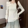 2025 Autumn and Winter New One-word Neck Bow Personalized Versatile Knitted Sweater Women's Fat Slim Slim Top