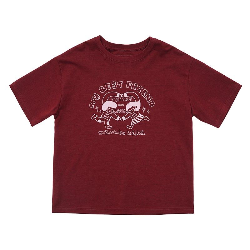 Toothpick Maru Maru and His Friends [Forever Good Friends] Good Friends Series Casual Short Sleeve T-Shirt for Girls Bordeaux Red 120 cm