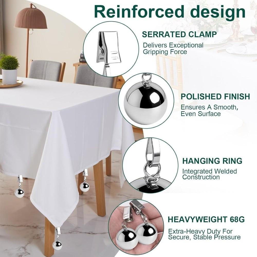 4pcs Windproof Tablecloth Weights Clips Solid Metal Ball Table Cover Pendant Clips  Home Dining