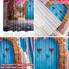 Set Of 2 Pink Blossom Alley Curtains Digital Printing Blue Doors Stone Path Flowering Tree Scene Bedroom Living Room Decor Made Polyester Great Window