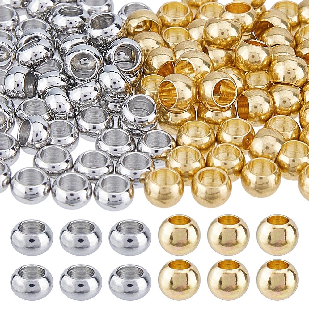 1set 100pcs 2 Colors Stainless Steel Beads Rondelle Golden & Stainless Steel Color 5x3~3.5mm Hole: 3mm 50pcs/color