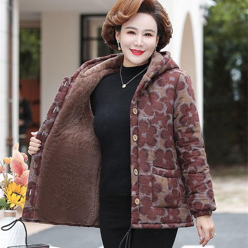 Winter Printing  Cotton Coat Women Add Thickened Warm Parkas Overcoat Cotton-Padded Jacket Loose Plaid Outerwear Female