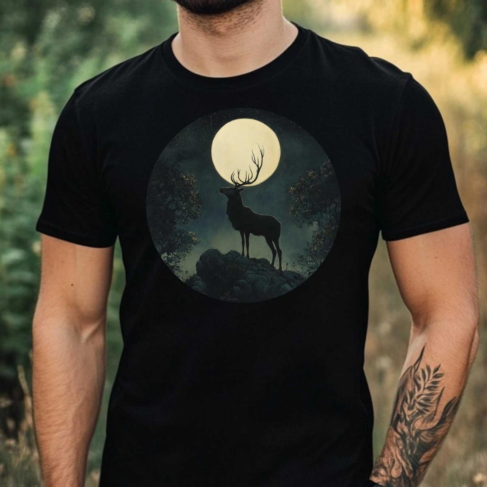 T-Shirt Herren Elch im Mondlicht Motiv Baumwolle Größe XS bis 5XL XS