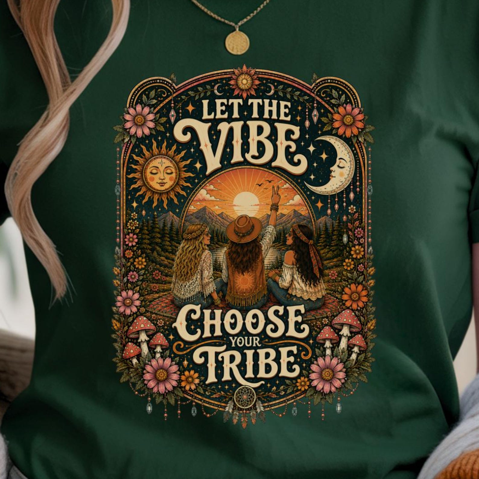 Let The Vibe Choose Your Tribe | Boho Hippie Shirt | Retro Festival Graphic Tee L
