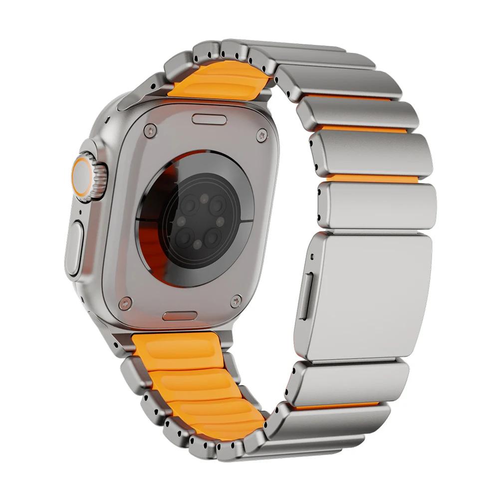 Titanium Band for Apple Watch Ultra 3 49mm Series 11 10 46mm 45 44mm Rubber Watchband Luxury Magnetic Strap for Iwatch 9 8 6 SE