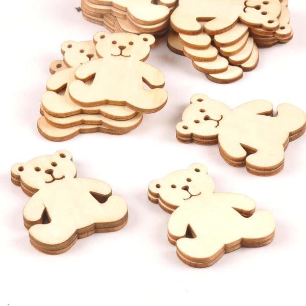 10pcs 17mm Bear Pattern Wood DIY Crafts Scrapbook DIY For Home Decor Natural Wooden Ornaments Accessories Embellishment