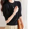 Women Sweaters Pullovers 2025 Summer Short Sleeve O-Neck Black White Knitted Sweater Women Tops Pullover JJ326