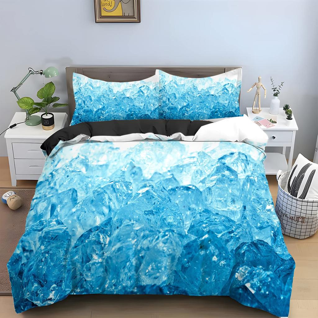 Ice Cube Duvet Cover Set 3D Ice Pattern Twin Queen Bedding Set Microfiber Summer-Cool Comforter Cover for All People 2/3 Pieces