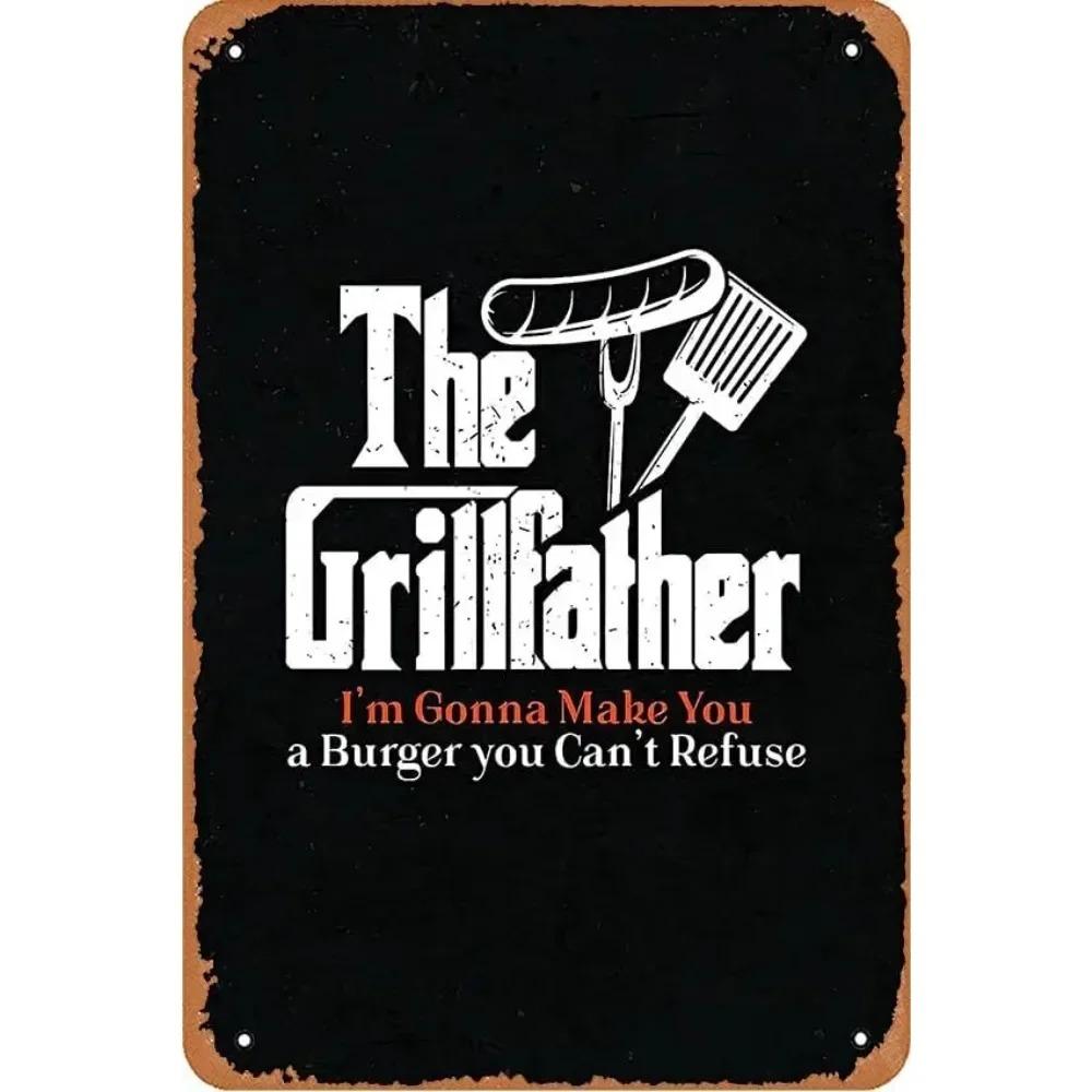 Grillfather BBQ Grill Metal Tin Sign 12x8  Vintage Poster Style Bar Wall Decor 20x30cm（7.8x11.8inch）