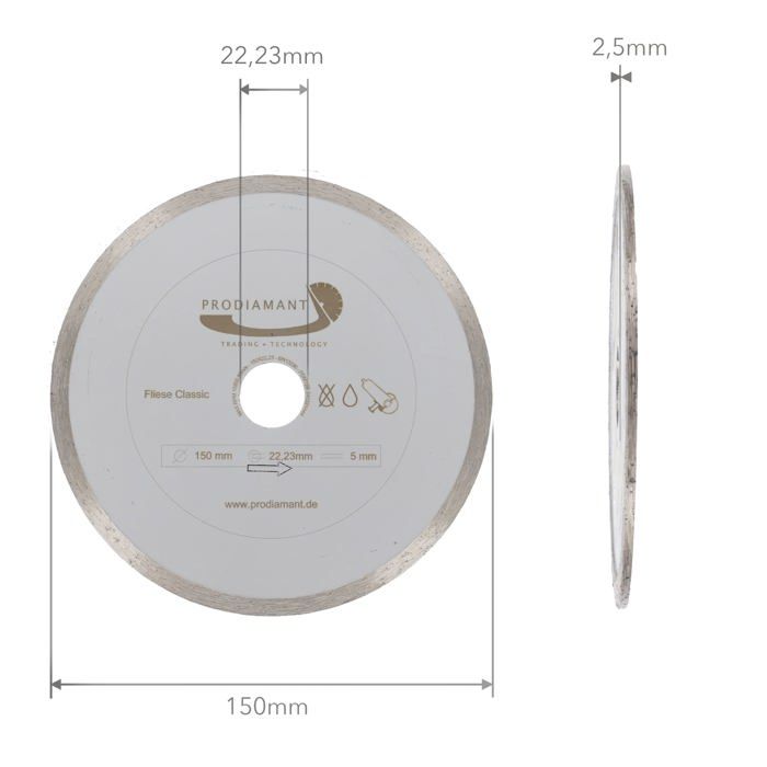 Disque à tronçonner diamant - PRODIAMANT - fliese-eco-150-222 - 150 mm - 22,2 mm - 5 mm d'épaisseur