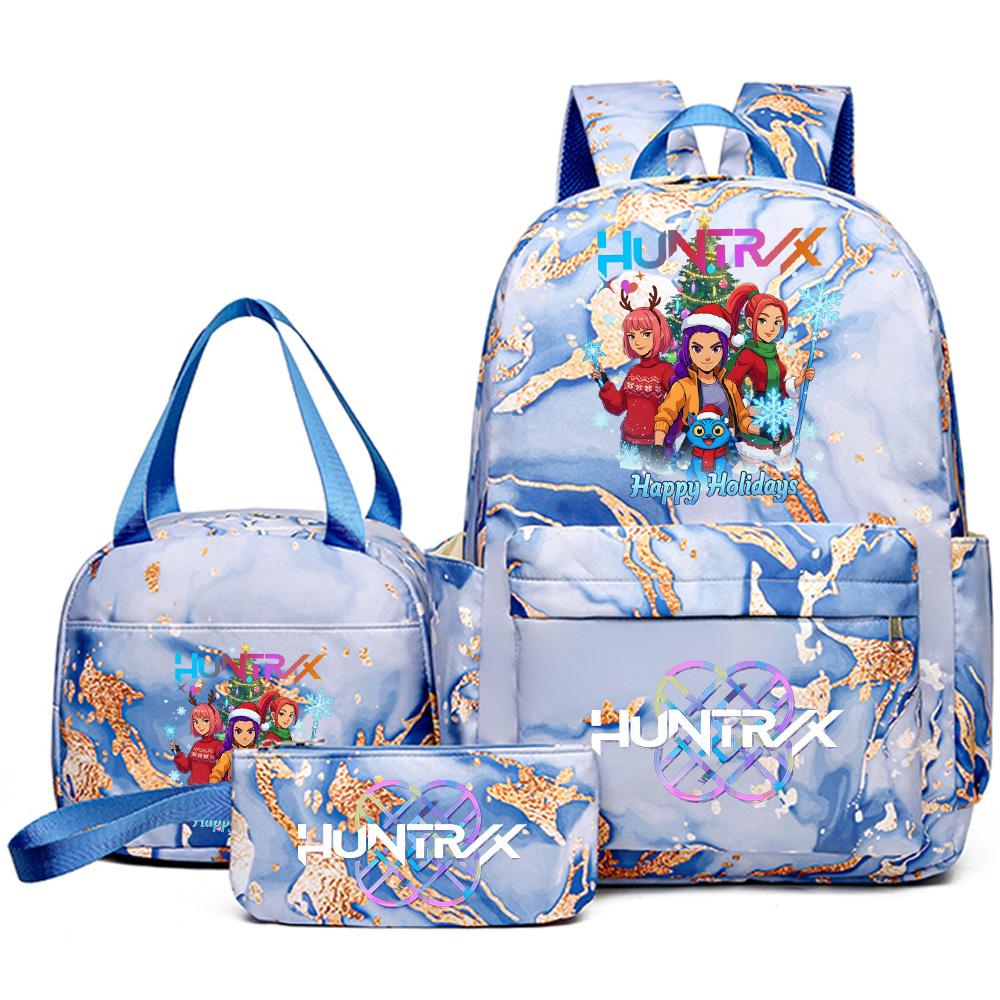 3Pcs/set Christmas K-pop Printed Backpack Handbag Pencil Case for Teenager Student Girl Boy Bookbag Schoolbag Women Large Capacity Travel Bag Kid Gift